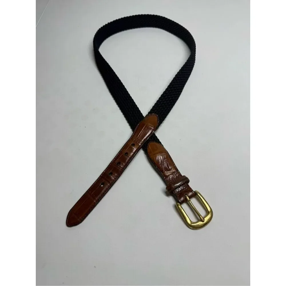 Brighton Braided Stretch Belt Croc Faux Leather Details Gold Buckle Size 40